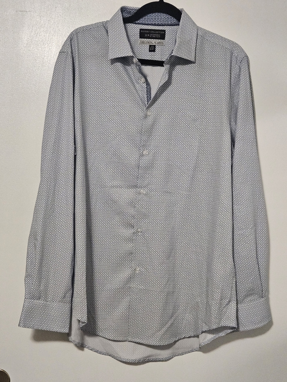 Report Collection X4 Performance Stretch Geometric Print Button-Down Dress Shirt